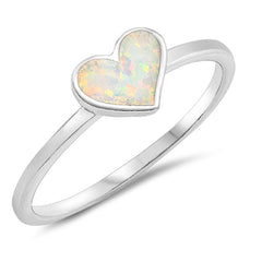 Sterling Silver Heart Shaped White Lab Opal Ring