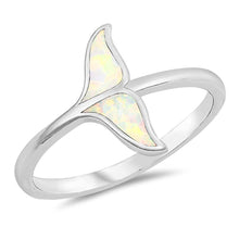 Load image into Gallery viewer, Sterling Silver White Lab Opal Whale Tail Ring