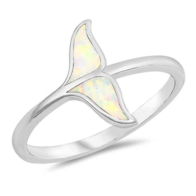 Sterling Silver White Lab Opal Whale Tail Ring
