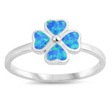 Sterling Silver Clover Shaped Blue Lab Opal Ring