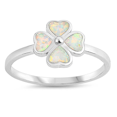 Sterling Silver Lab Opal Clover Ring