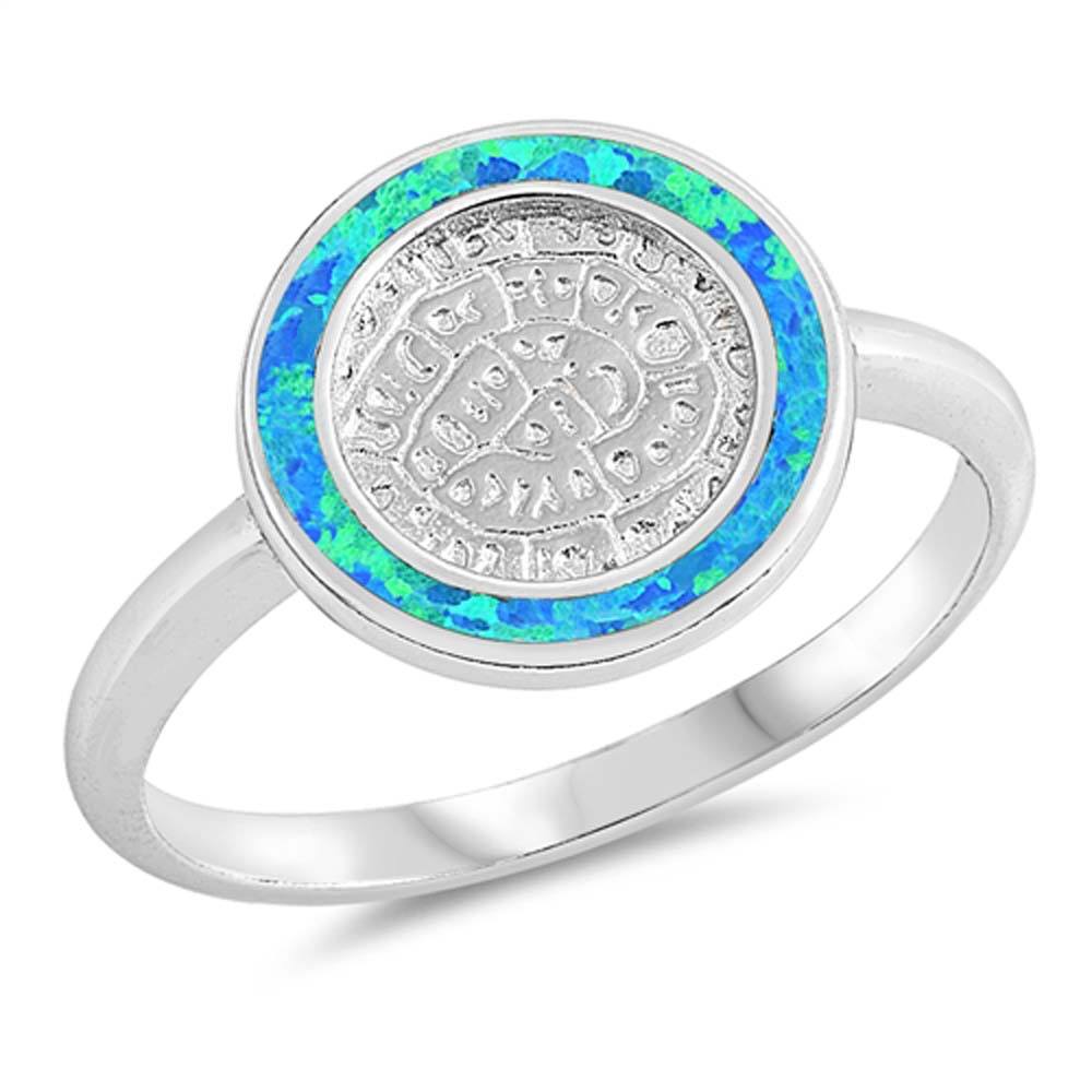 Sterling Silver Circle Shaped Blue Lab Opal Ring