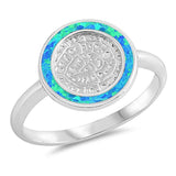 Sterling Silver Circle Shaped Blue Lab Opal Ring