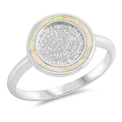Sterling Silver Circle Shaped White Lab Opal Ring