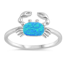 Load image into Gallery viewer, Sterling Silver Crab Shaped Blue Lab Opal Ring