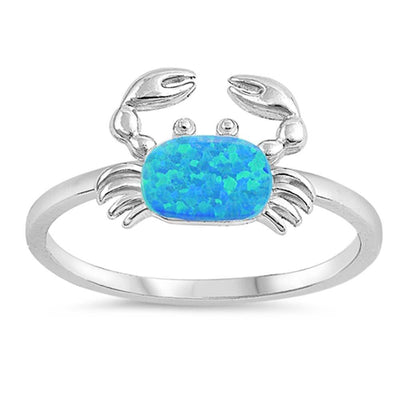 Sterling Silver Crab Shaped Blue Lab Opal Ring