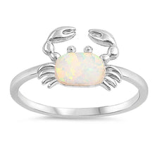Load image into Gallery viewer, Sterling Silver Crab Shaped White Lab Opal Ring