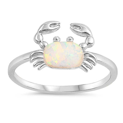 Sterling Silver Crab Shaped White Lab Opal Ring