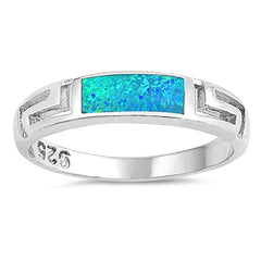 Sterling Silver Round Shaped Blue Lab Opal Ring