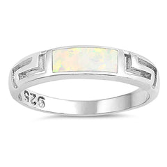 Sterling Silver Round Shaped White Lab Opal Ring