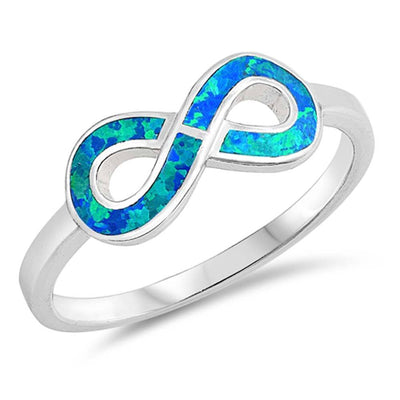 Sterling Silver Infinity Sign Shaped Blue Lab Opal Ring