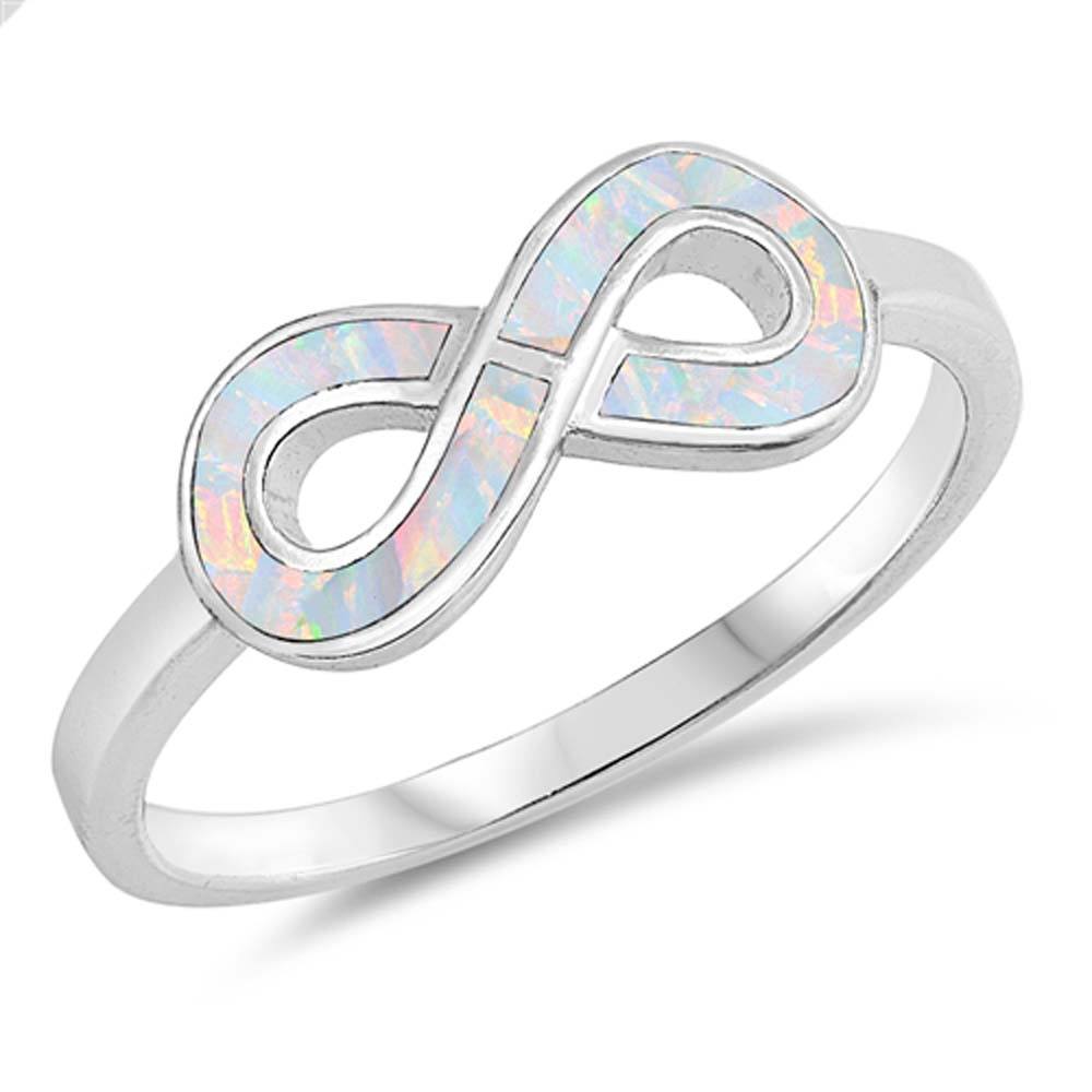 Sterling Silver Infinity Sign Shaped White Lab Opal Ring