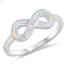 Load image into Gallery viewer, Sterling Silver Infinity Sign Shaped White Lab Opal Ring