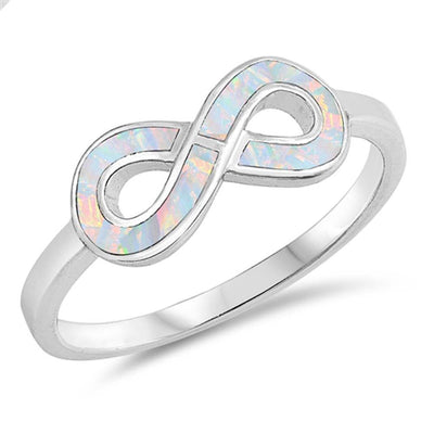 Sterling Silver Infinity Sign Shaped White Lab Opal Ring
