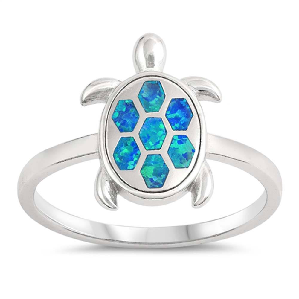 Sterling Silver Turtle Shaped Blue Lab Opal Ring