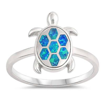 Sterling Silver Turtle Shaped Blue Lab Opal Ring