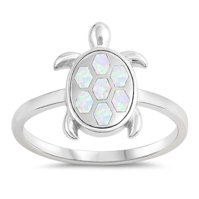 Sterling Silver Lab Opal Turtle Ring
