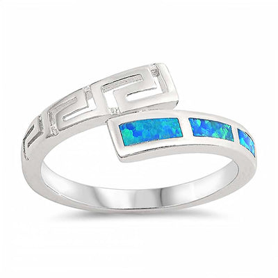 Sterling Silver Blue Lab Wavy Band Opal Ring