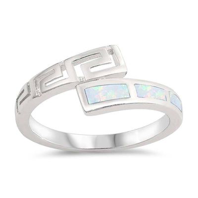 Sterling Silver Square Shaped White Lab Opal Ring