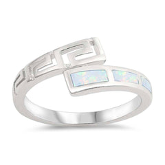 Sterling Silver Square Shaped White Lab Opal Ring
