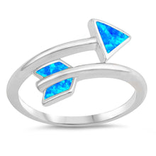 Load image into Gallery viewer, Sterling Silver Arrow Shaped Blue Lab Opal Ring