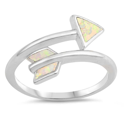 Sterling Silver Lab Opal Arrow Ring