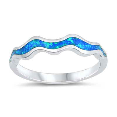 Sterling Silver Blue Lab Opal Wavy Ring