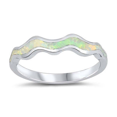 Sterling Silver White Lab Opal Wavy Ring