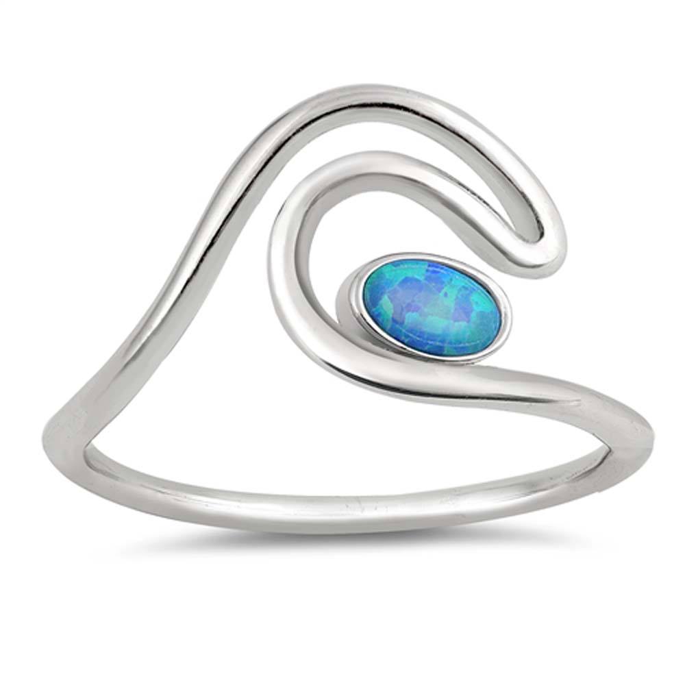 Sterling Silver Wave Shaped Blue Lab Opal Ring
