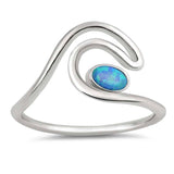 Sterling Silver Wave Shaped Blue Lab Opal Ring