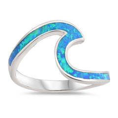 Sterling Silver Wave Shaped Blue Lab Opal Ring