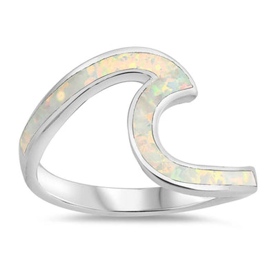 Sterling Silver Wave Shaped White Lab Opal Ring