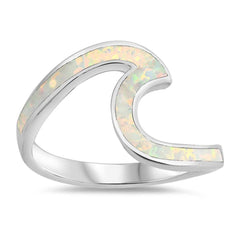 Sterling Silver Wave Shaped White Lab Opal Ring