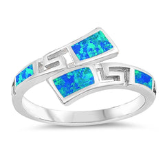 Sterling Silver Square Shaped Blue Lab Opal Ring