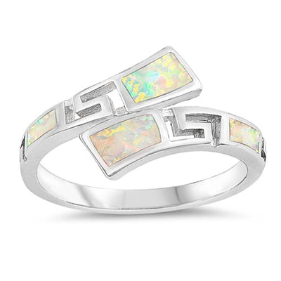 Sterling Silver Square Shaped White Lab Opal Ring