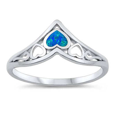 Sterling Silver Blue Lab Opal Hearts Ring