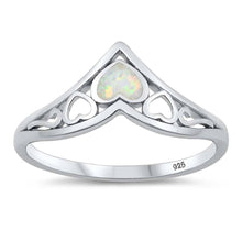 Load image into Gallery viewer, Sterling Silver White Lab Opal Hearts Ring