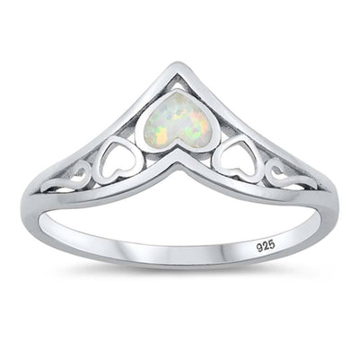 Sterling Silver White Lab Opal Hearts Ring