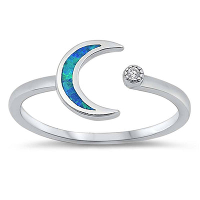 Sterling Silver Blue Lab Opal Crecent Moon Ring