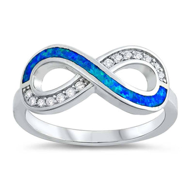 Sterling Silver Blue Lab Opal Infinity Sign Ring