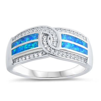 Sterling Silver Blue Lab Opal and Clear CZ Ring