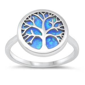 Sterling Silver Lab Opal Tree of Life Ring