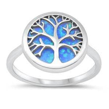 Load image into Gallery viewer, Sterling Silver Lab Opal Tree of Life Ring