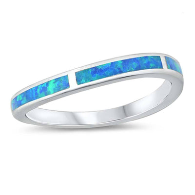 Sterling Silver Lab Wavy Band Opal Ring