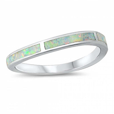 Sterling Silver Lab Wavy Band Opal Ring