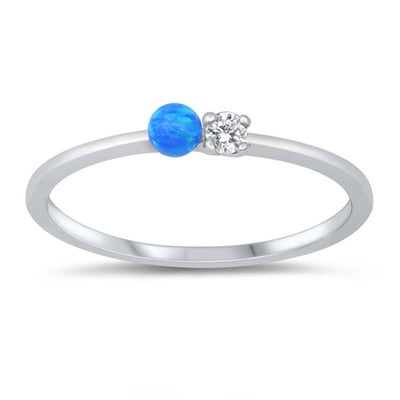Sterling Silver CZ and Blue Lab Opal Ring