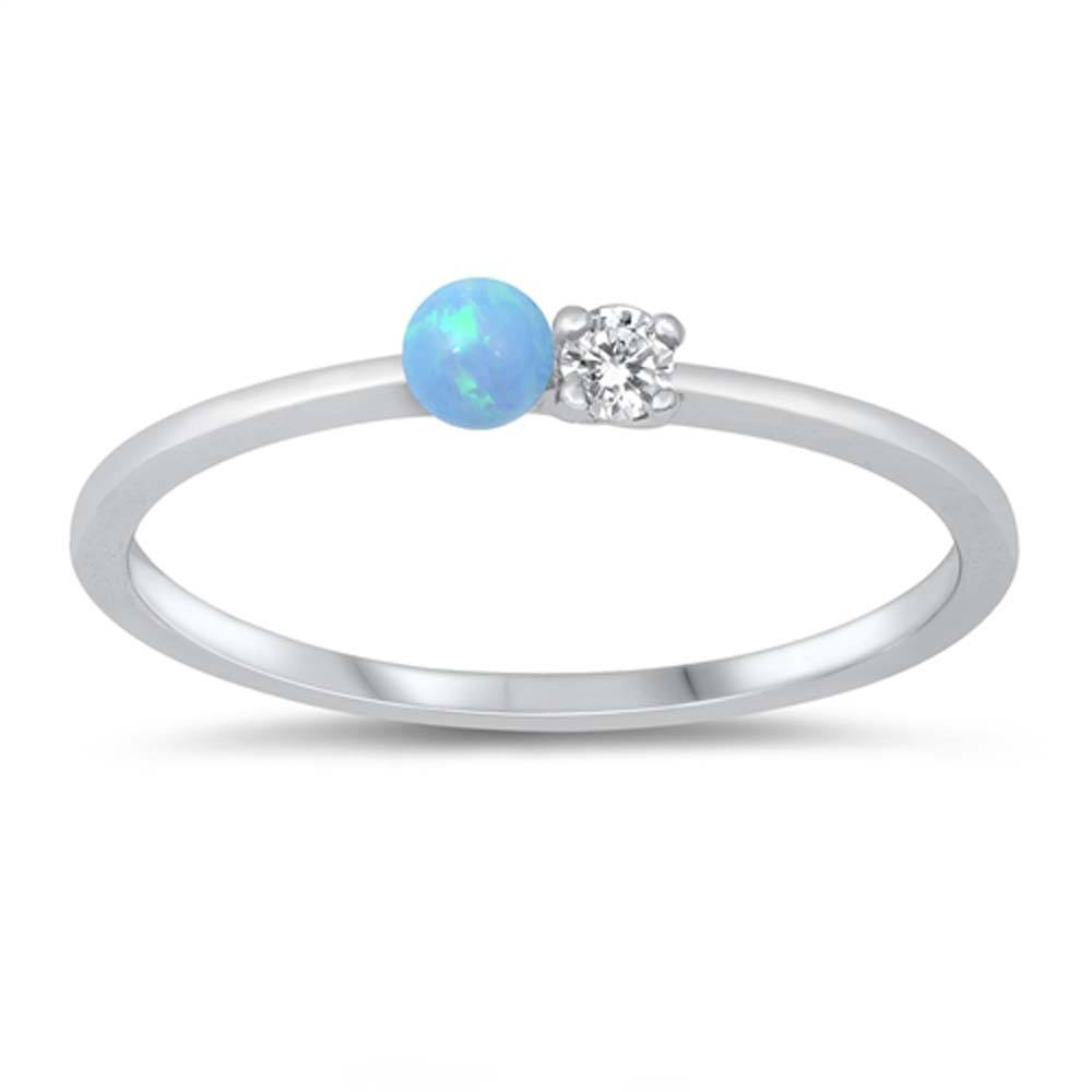 Sterling Silver CZ and Light Blue Lab Opal Ring