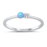 Sterling Silver CZ and Light Blue Lab Opal Ring