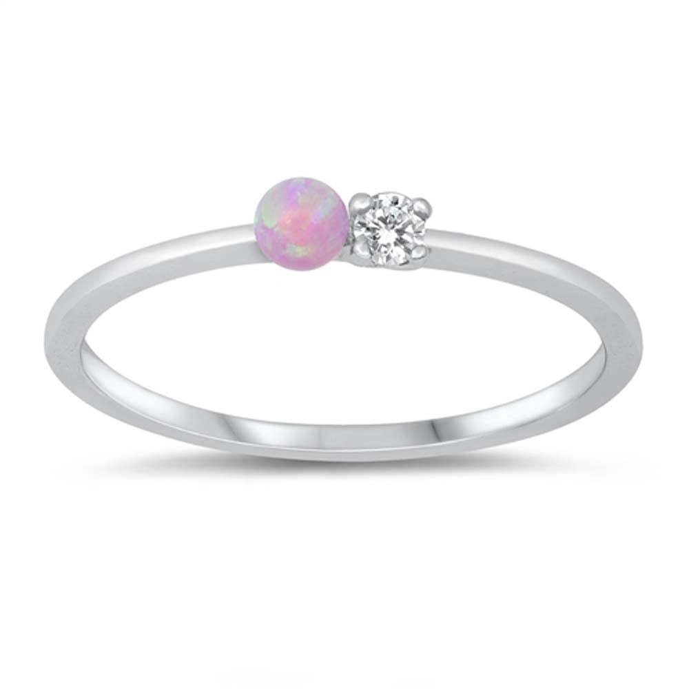 Sterling Silver CZ and Pink Lab Opal Ring