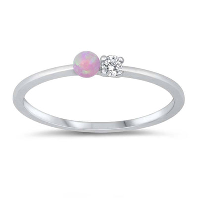 Sterling Silver CZ and Pink Lab Opal Ring